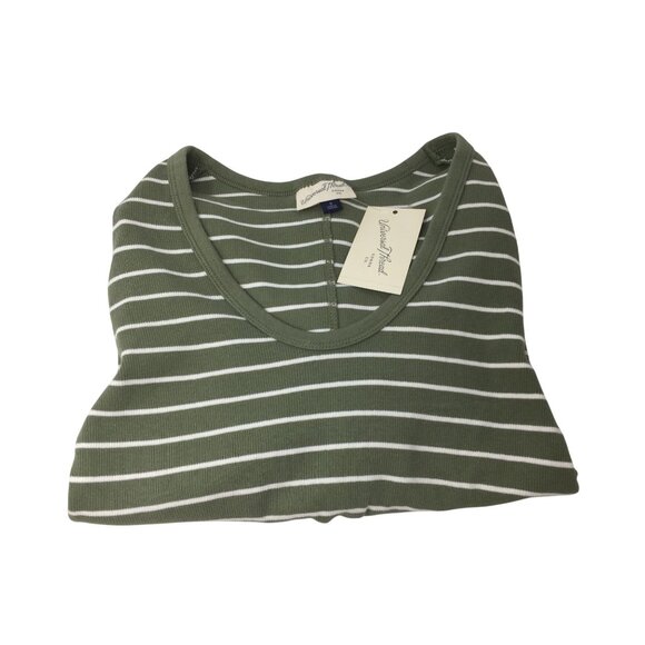 Women's Universal Thread Green and White Striped Long Sleeve Shirt (NWT) - Picture 2 of 8